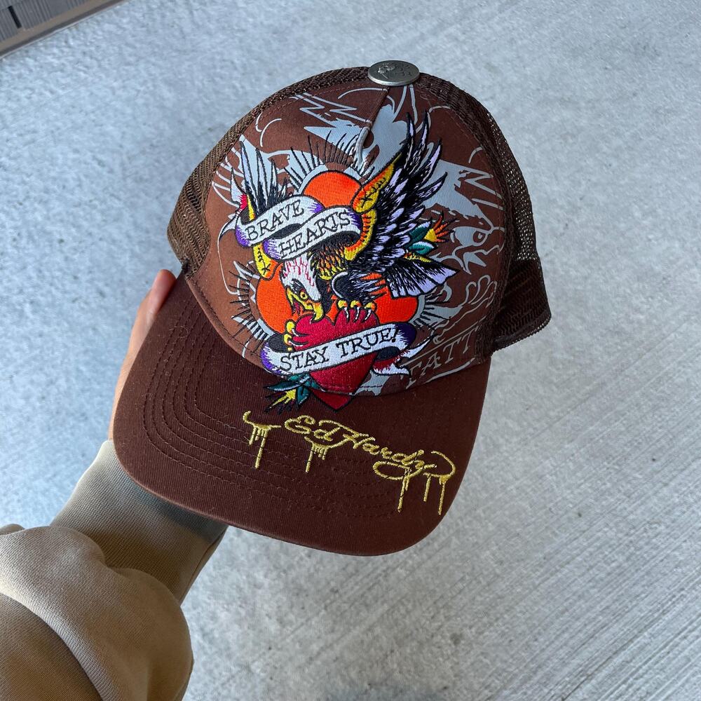 Y2K vintage 2000s Ed Hardy Brown Adjustable Trucker Hat